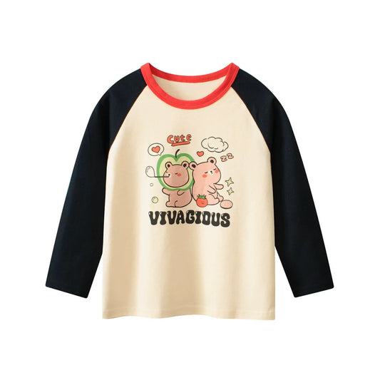 Autumn Baby Kids Boys Letters and Cartoon Print Long Sleeves Crew Neck Cute Top Shirt-0