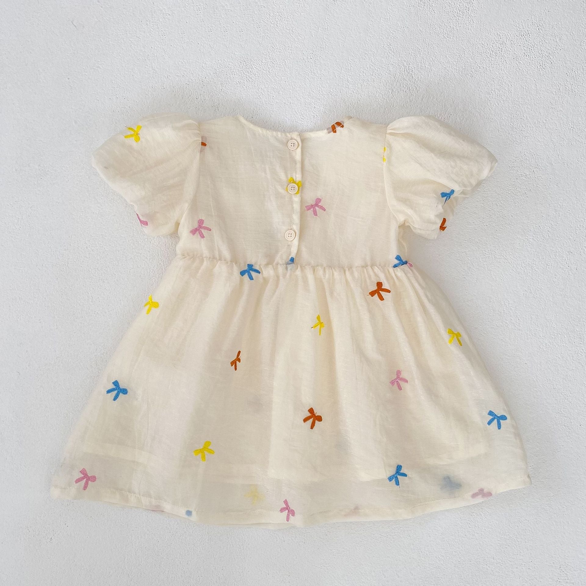 Arrival Summer Baby Kids Girls Butterfly Bows Pattern Short Sleeves Crew Neck Onesies and Girls’ Dress – Princess Sister Matching-4