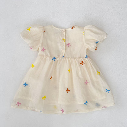 Arrival Summer Baby Kids Girls Butterfly Bows Pattern Short Sleeves Crew Neck Onesies and Girls’ Dress – Princess Sister Matching-4
