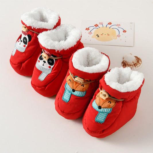 Arrival Baby Animals Cartoon Pattern Anti-slip Fleece-lined Toddler Cotton Shoes-0