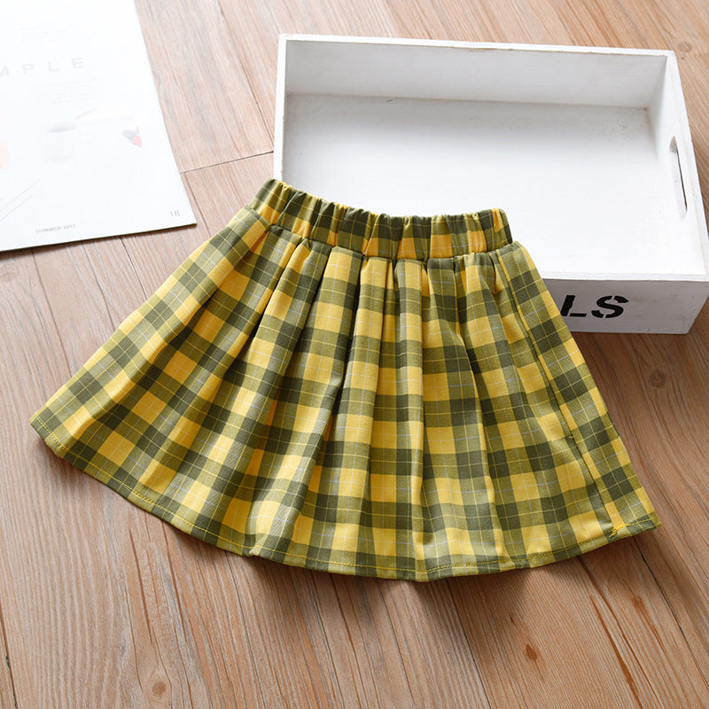 Summer Hot Selling Kids Girls Plaid Casual Preppy Skirt-2
