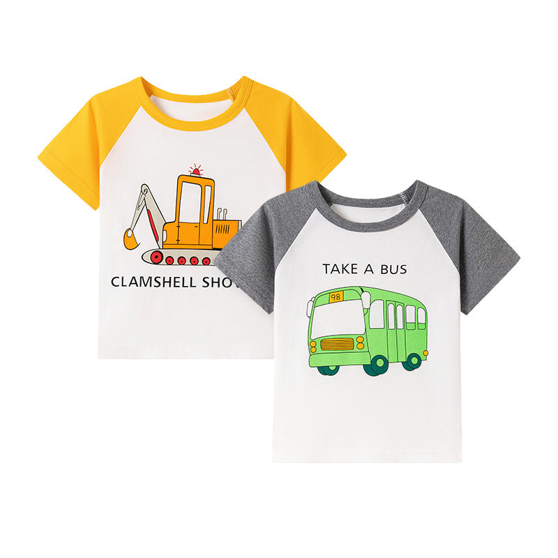Kids’ Cartoon Pattern Short Sleeves T-shirt in European and American Style for Summer-0
