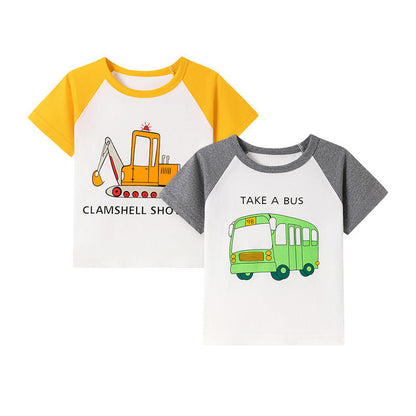 Kids’ Cartoon Pattern Short Sleeves T-shirt in European and American Style for Summer-0