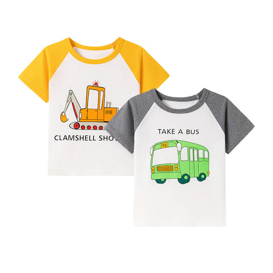 Kids’ Cartoon Pattern Short Sleeves T-shirt in European and American Style for Summer-0