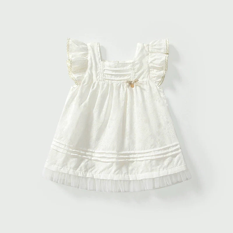 Summer Baby Kids Girls Fly Sleeves Solid Color Dress-0