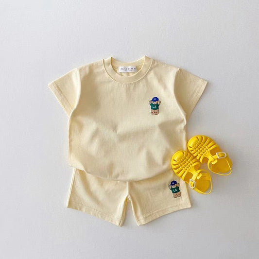 Summer Baby Kids Teddy Bear Pattern T-shirt and Shorts Clothing Set-1