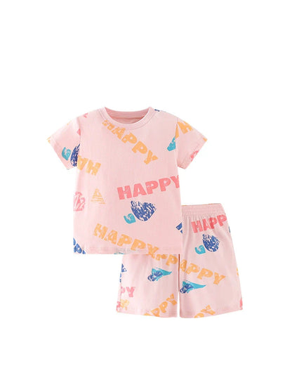 Summer Baby Kids Letters and Geometric Pattern T-shirt and Shorts Clothing Set for Girls-4