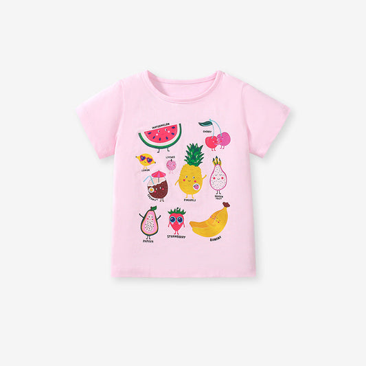 Kids’ Fruits Cartoon Pattern Short Sleeves T-shirt in European and American Style for Summer-0