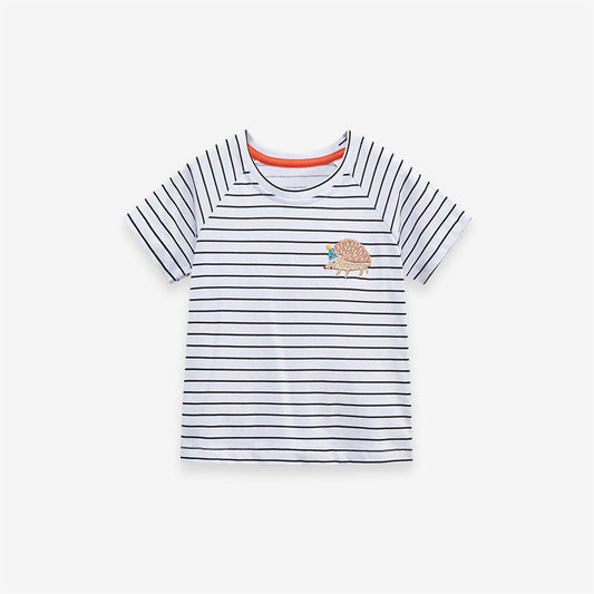 Baby Kids Girls Striped Hedgehog Logo Short Sleeves T-Shirt-0