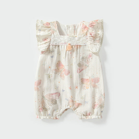Summer Arrival Fly Sleeves Butterfly Pattern Square Neck Rompers for Stylish Girls-0