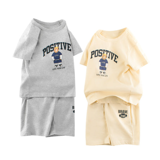 Summer Baby Kids Boys Cartoon Pattern T-shirt and Shorts Clothing Set-0