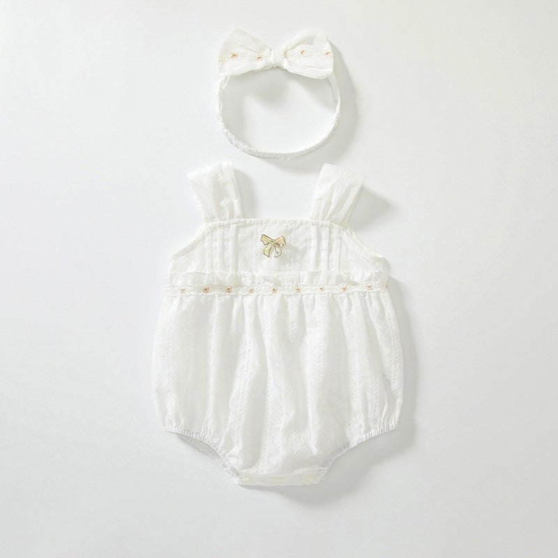 Summer Arrival Baby Girls Cute Thin Beige Sleeveless Onesies-0