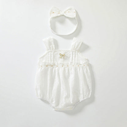 Summer Arrival Baby Girls Cute Thin Beige Sleeveless Onesies-0
