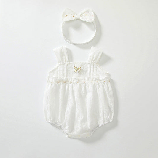 Summer Arrival Baby Girls Cute Thin Beige Sleeveless Onesies-0