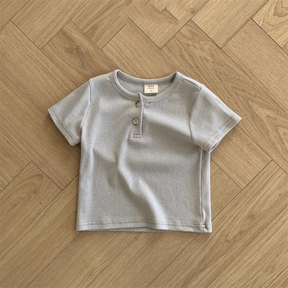 Summer Arrival Kids Unisex Crew Neck Short Sleeves Thin Solid Color Elastic Top Base T-Shirt-3