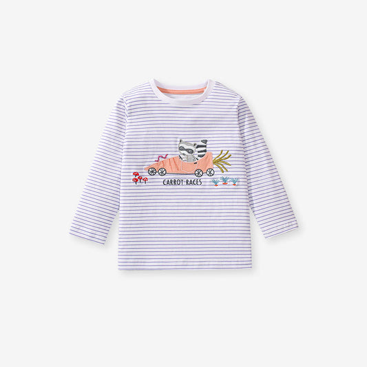 Arrival Autumn Kids’ Long Sleeves Cartoon And Striped Pattern T-Shirt In European And American Style For Summer-1