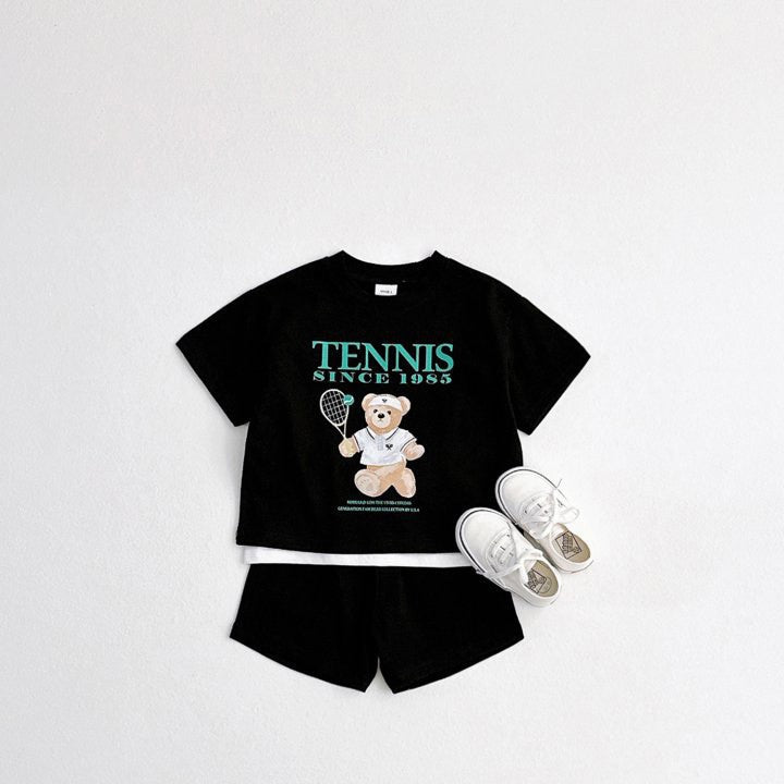 Summer Baby Kids Unisex Casual Letters and Teddy Bear Pattern Short Sleeves Top Shirt and Shorts Clothing Set-3