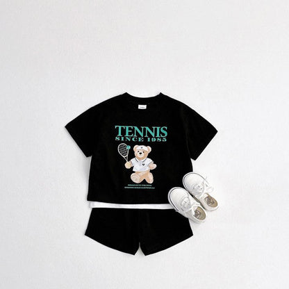 Summer Baby Kids Unisex Casual Letters and Teddy Bear Pattern Short Sleeves Top Shirt and Shorts Clothing Set-3