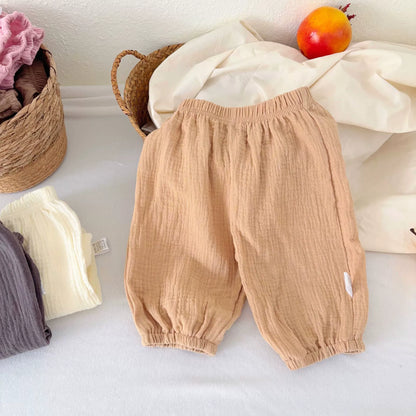 Summer Arrival Kids Unisex Cotton Casual Style Solid Color Pants-3
