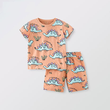 Summer Baby Kids Boys Dinosaur Cartoon Pattern T-Shirt And Shorts Clothing Set-1