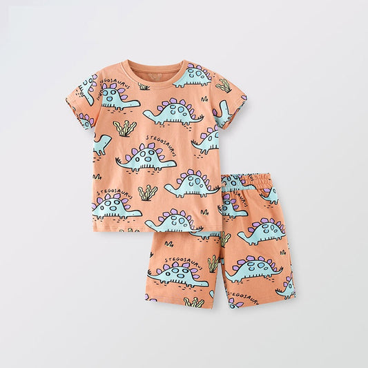 Summer Baby Kids Boys Dinosaur Cartoon Pattern T-Shirt And Shorts Clothing Set-1