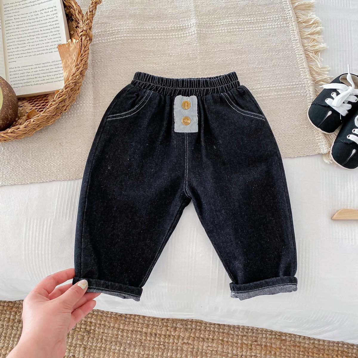 Summer Arrival Kids Unisex Denim Casual Style Pants-0