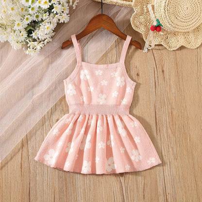 Summer Baby Kids Girls Sleeveless Floral Pattern Knitted Strap Dress-1