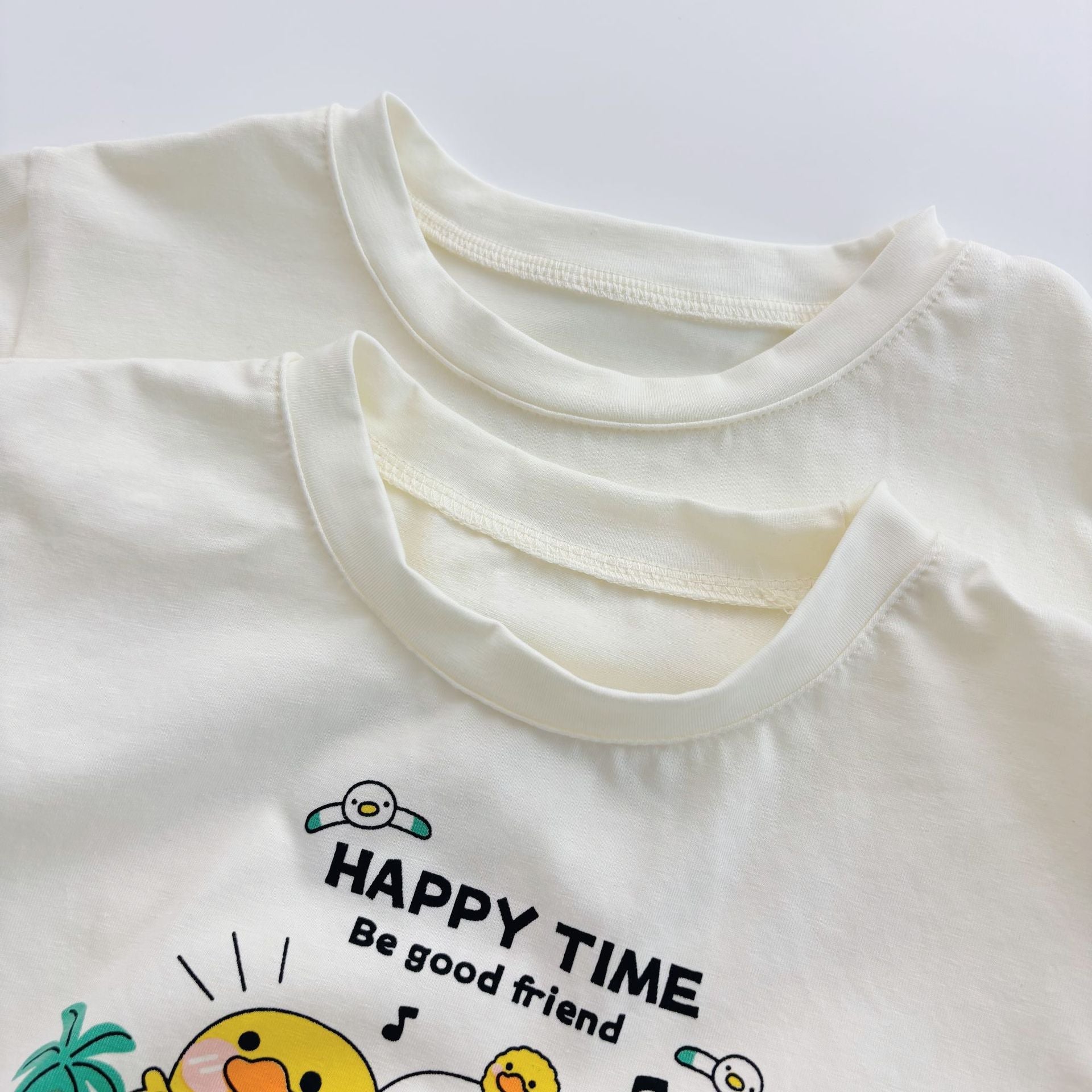 Summer Hot Selling Baby Kids Unisex Short Sleeves Cartoon Printed T-shirt and Plaid Shorts Clothing Set-2