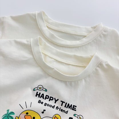 Summer Hot Selling Baby Kids Unisex Short Sleeves Cartoon Printed T-shirt and Plaid Shorts Clothing Set-2