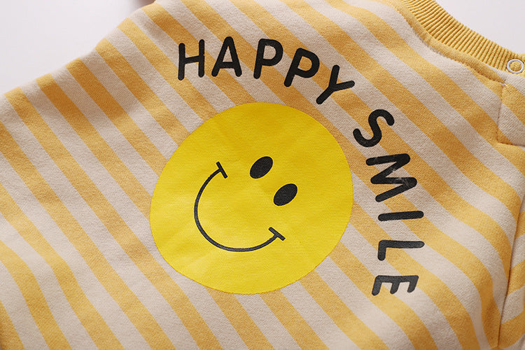 Baby 1pcs Striped & Dot Pattern Long Sleeved Romper Jumpsuit-4