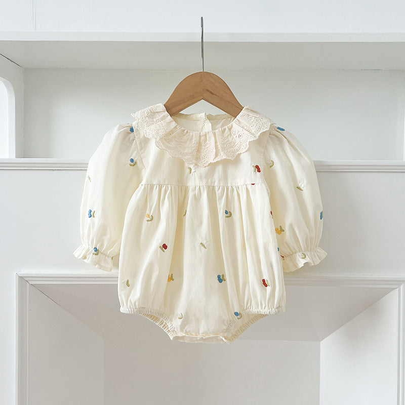 Spring Baby Girls Floral and Fruits Embroidery Pattern Long-sleeved Onesies and Dress – Princess Sister Matching Set-6