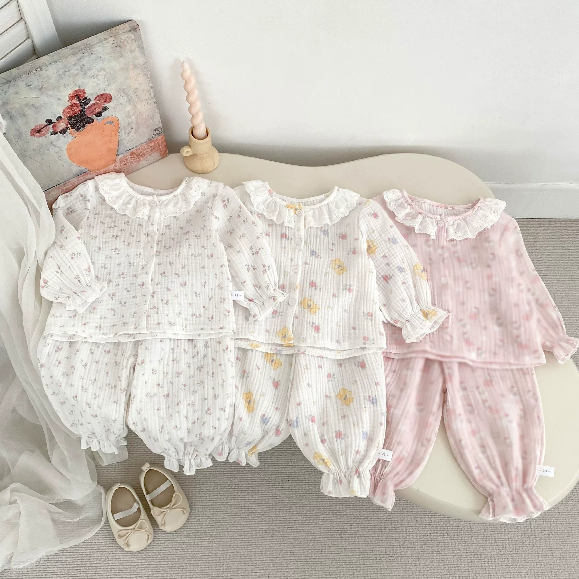 Spring and Autumn Baby Kids Girls Simple Pattern Long Sleeves Top and Pants Pajamas Clothing Set-0