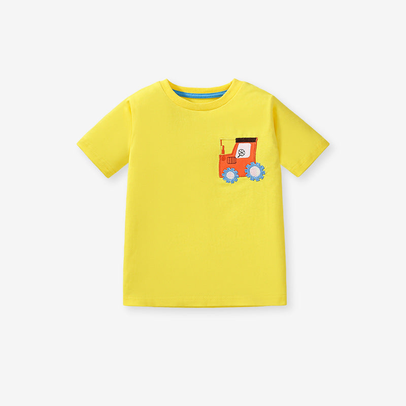 Kids’ Tractors Cartoon Pattern Short Sleeves T-shirt in European and American Style for Summer-4