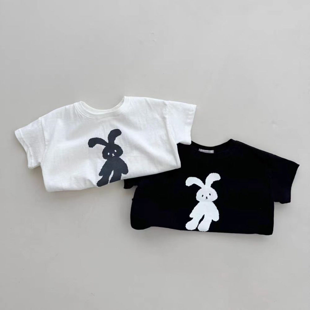 Summer Arrival Kids Crew Neck Short Sleeves Thin Rabbit Print Top T-Shirt-0