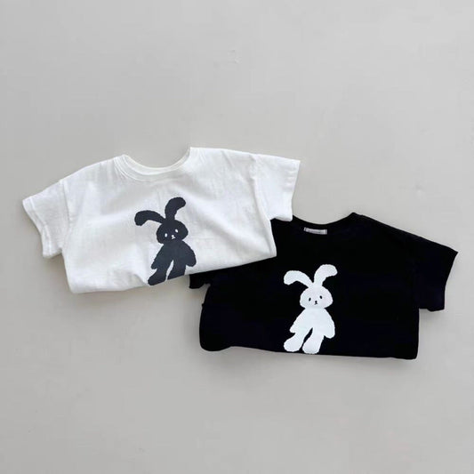 Summer Arrival Kids Crew Neck Short Sleeves Thin Rabbit Print Top T-Shirt-0