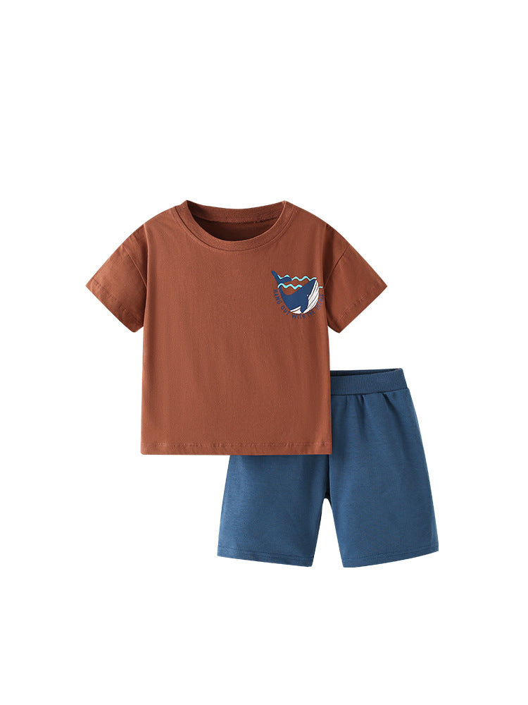 Summer Baby Kids Animals Cartoon Pattern T-shirt and Shorts Clothing Set for Boys-4