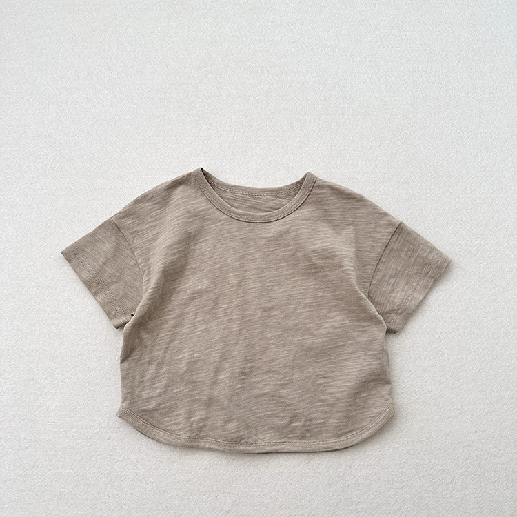 Summer New Arrival Kids Unisex Crew Neck Short Sleeves Thin Solid Color Loose Top Base T-Shirt-8