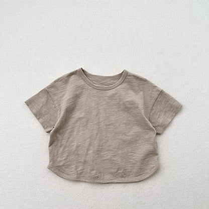 Summer New Arrival Kids Unisex Crew Neck Short Sleeves Thin Solid Color Loose Top Base T-Shirt-8