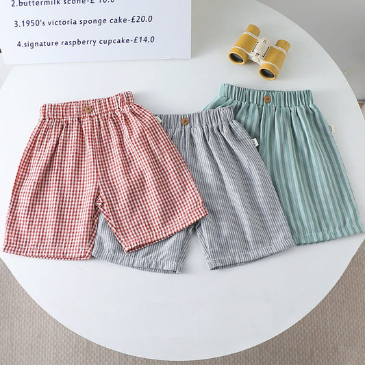 Summer Arrival Kids Unisex Cotton Casual Style Plaid or Striped Shorts-0