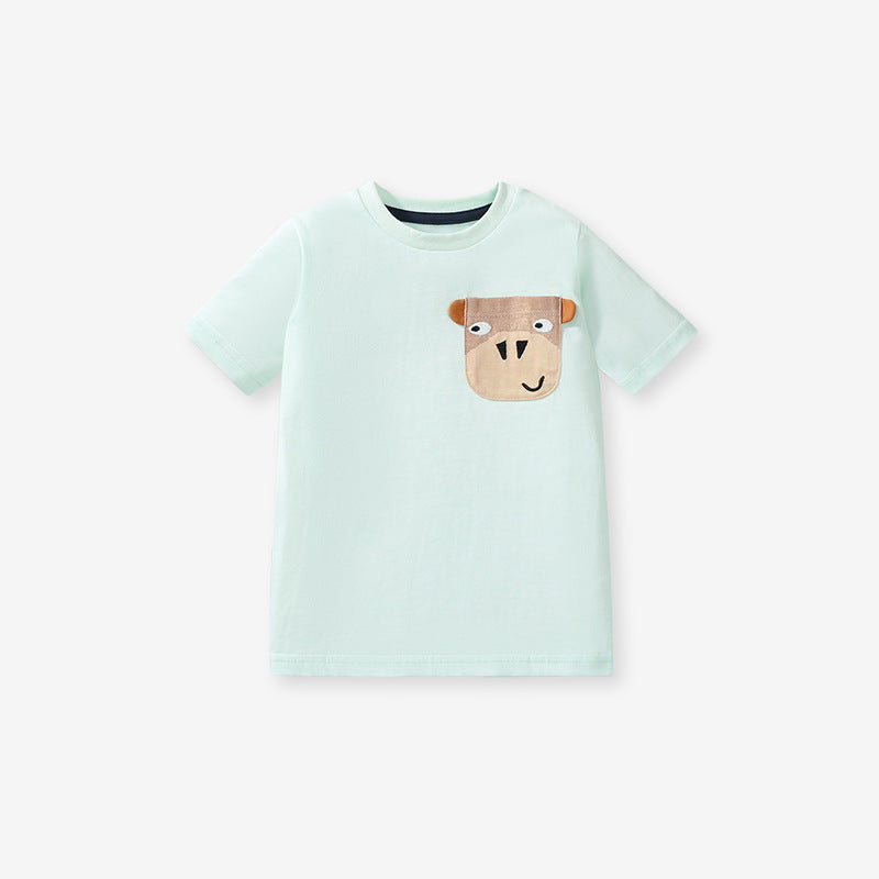 Kids’ Animals Cartoon Pocketed Short Sleeved T-shirt in European and American Style for Summer-4