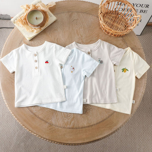 Kids’ Simple Pattern Logo Short Sleeves T-shirt in European and American Style for Summer-0