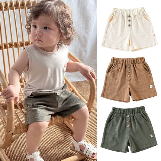 Summer Arrival Kids Unisex Cotton Casual Style Solid Color Shorts-0