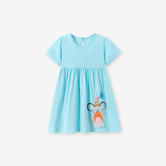 Summer Arrival Animals Cartoon Pattern Short Sleeves Dress for Stylish Girls-1