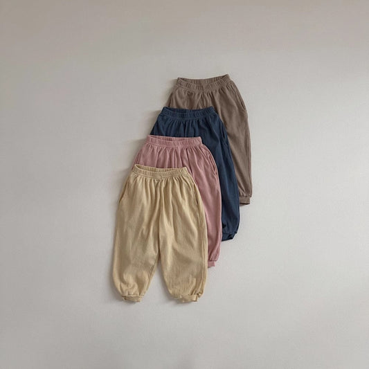 Children Summer Unisex Solid Color Thin Breathable Pants Casual Kids Trousers-0