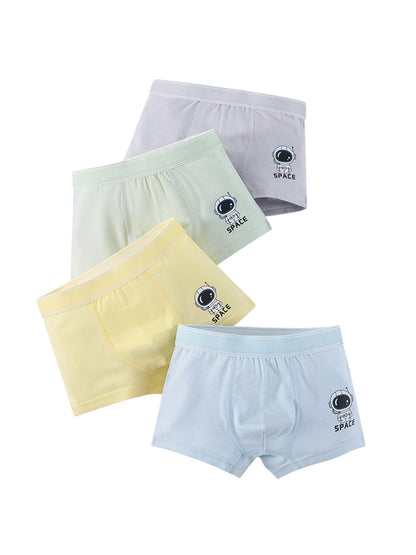 Boys’ Simple Astronaut Cartoon Printed Boxer Shorts Breathable Underwear Set-0
