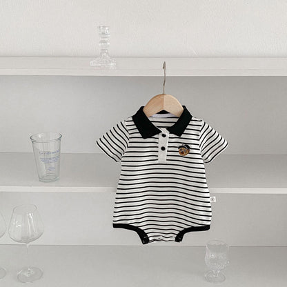 Summer Arrival Baby Unisex Casual Striped/Color Patchwork Short Sleeves Onesies-3