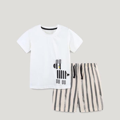 Summer Baby Kids Animals Cartoon Pattern T-shirt and Striped Shorts Clothing Set for Boys-3