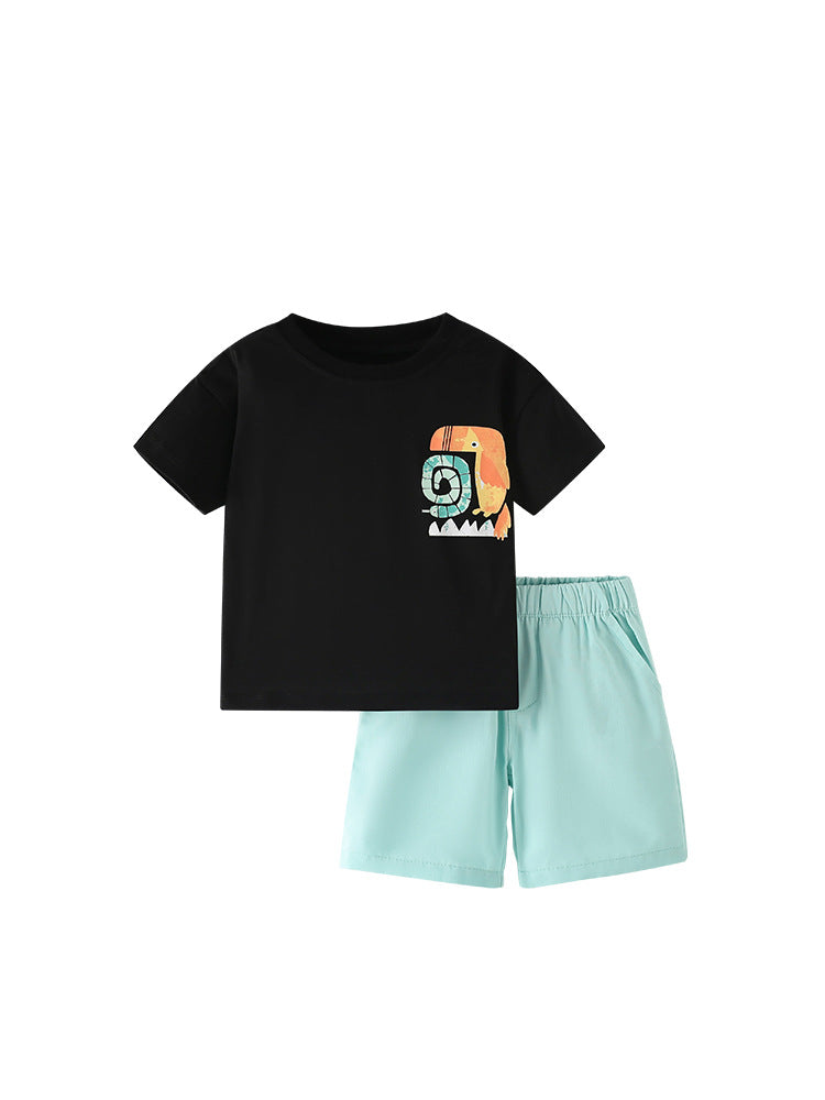 Summer Baby Kids Animals Cartoon Pattern T-shirt and Shorts Clothing Set for Boys-4