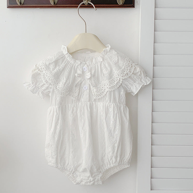 Summer Baby Girls French-style Floral Embroidery Pattern Short-sleeved Plain Onesies or Dress â€“ Princess Sister Matching Set-4