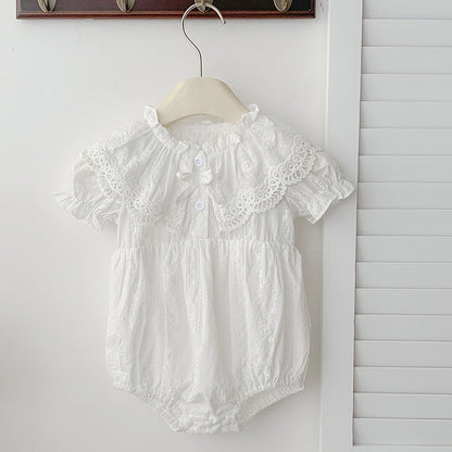 Summer Baby Girls French-style Floral Embroidery Pattern Short-sleeved Plain Onesies or Dress â€“ Princess Sister Matching Set-4